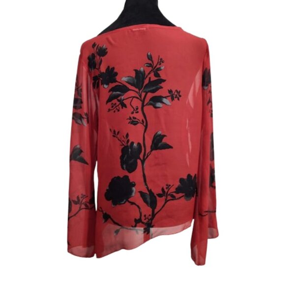Vintage Cha Cha Vente Sheer High Low Blouse Women's Size Medium Red Sheer - Picture 4 of 8